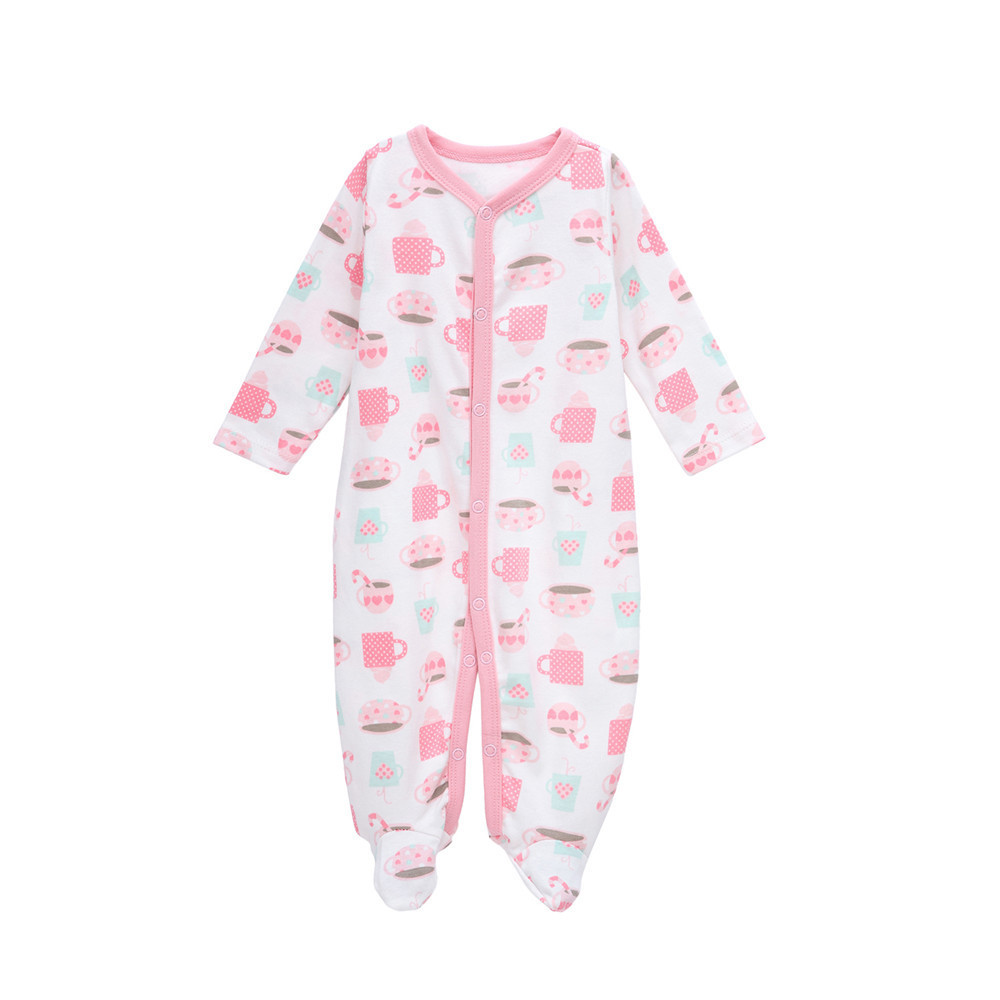 Baby Girl Pink Cups Footed Pajamas Sleepwear Cotton Infant One-piece（0-1Year）