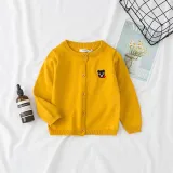 Toddler Girl Knit Cardigan Pure Color Sweater Bear Pattern