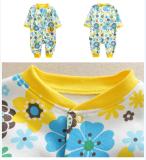 Baby Girl Snap-Up Print Yellow Flower Bees Cotton Long Sleeve One piece