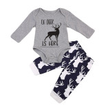Baby Boy Print Slogan Deers Long Sleeve Bodysuit and Pants Clothes Outfits Set