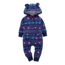 Baby Girl Zip-Up Geometry Stripes Polar Fleece Long Sleeve One piece