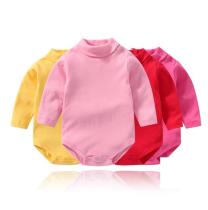 Baby Girl Pure Color High Collar Long Sleeve Cotton Bodysuit