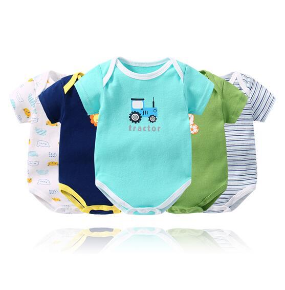 Baby Boy Print Stripes 5 Packs Short Sleeve Cotton Bodysuit
