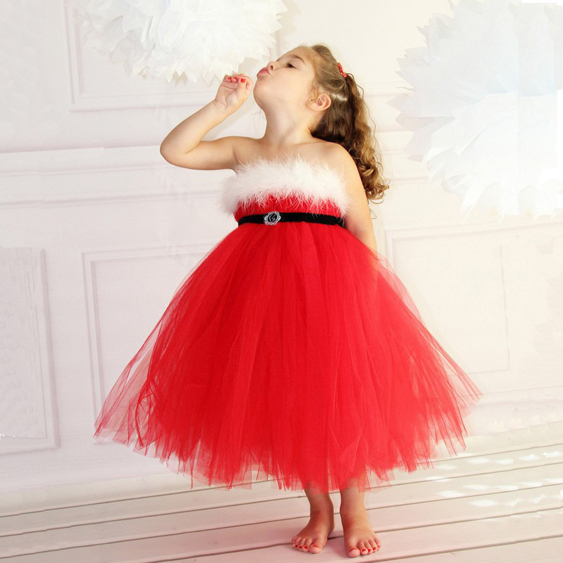 Girl Red Christmas Tulle Tutu Lace Princess Dresses