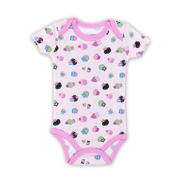 Baby Girl Print Pink Icecreams Hearts Short Sleeve Cotton Bodysuit
