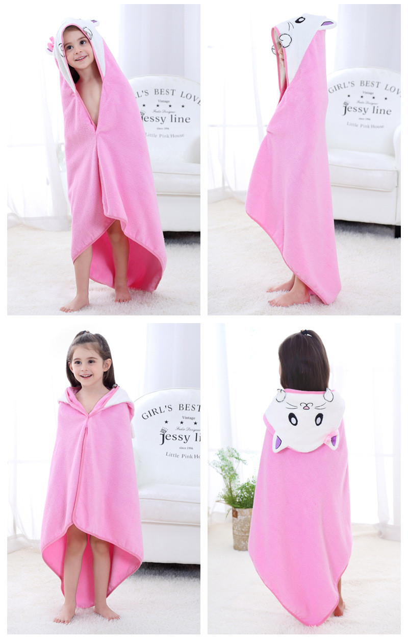 US 24.90 Baby Pink Cat Face Hooded Bathrobe Towel Bathrobe Cloak