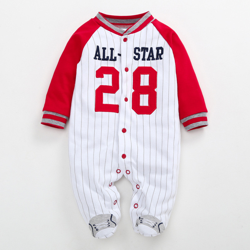 Baby Boy Print Baseball Uniform Footed Pajamas Sleepwear Cotton Infant ...