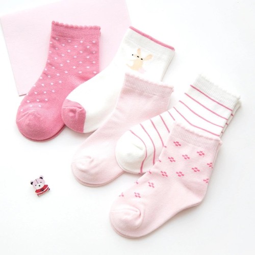 5 Pairs Baby Toddler Girls Pink Print Slogan Socks