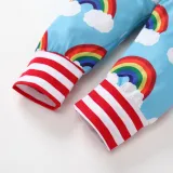 3PCS Baby Girl Print Rainbow Long Sleeve Romper Pants Bodysuit Hat Clothes Outfits Set