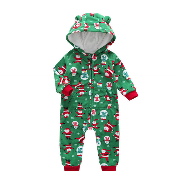 Baby Boy Zip-Up Green Christmas Polar Fleece Long Sleeve One piece