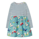 Toddler Girl Print Butterfly Stripes Long Sleeves Casual A-line Dresses