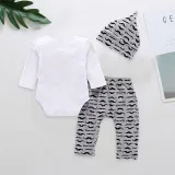 3PCS Baby Boy Beard Long Sleeve Romper Print Pants Bodysuit Hat Clothes Outfits Set