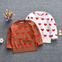 Toddler Girl Knit Pullover Red Hearts Pattern Sweater