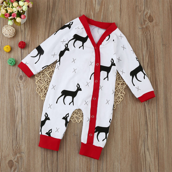 Baby Boy Snap-Up White Christmas Deer Cotton Long Sleeve One piece