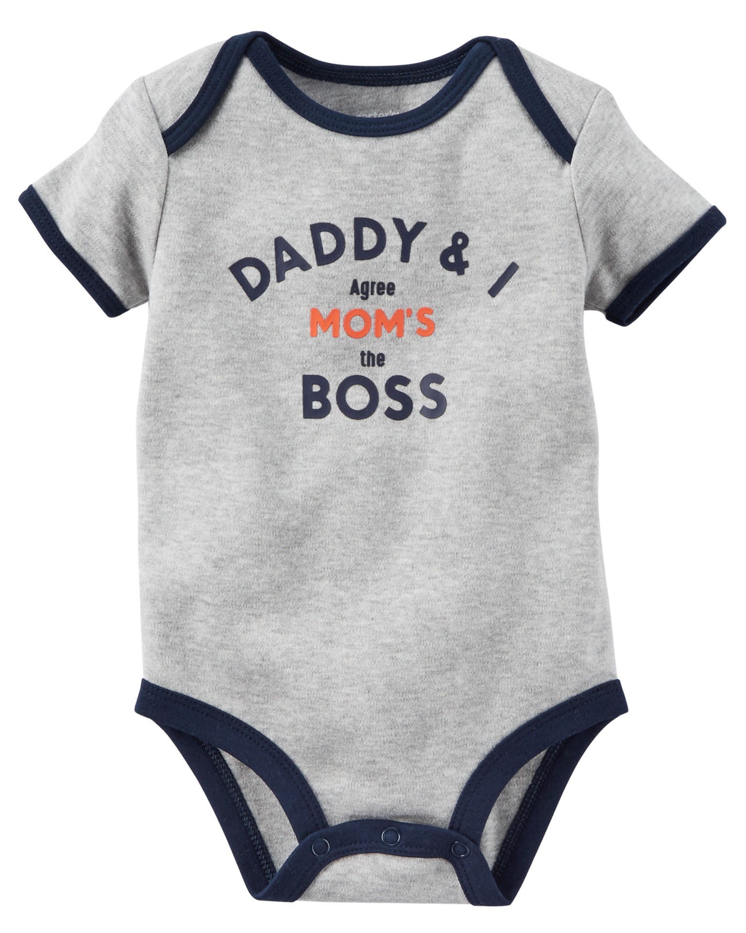 Baby Boy Print Grey Slogan Boss Short Sleeve Cotton Bodysuit