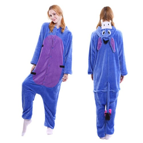Unisex Adult Pajamas Blue Donkey Animal Cosplay Costume Pajamas