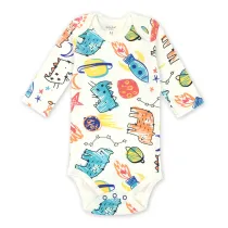 Baby Boy Print Scrawl Space Long Sleeve Cotton Bodysuit