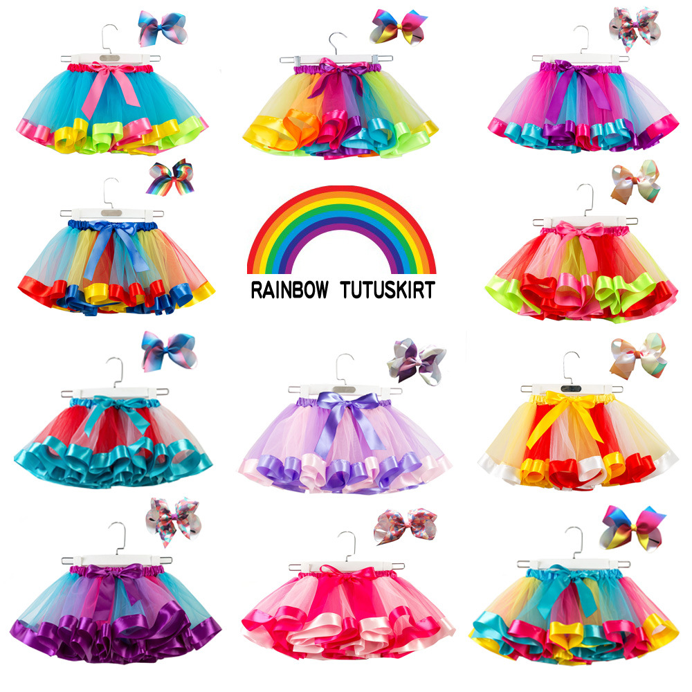 Toddler Girl 3 Colors Layered Tulle Tutu Skirt Add Free Bow Clip