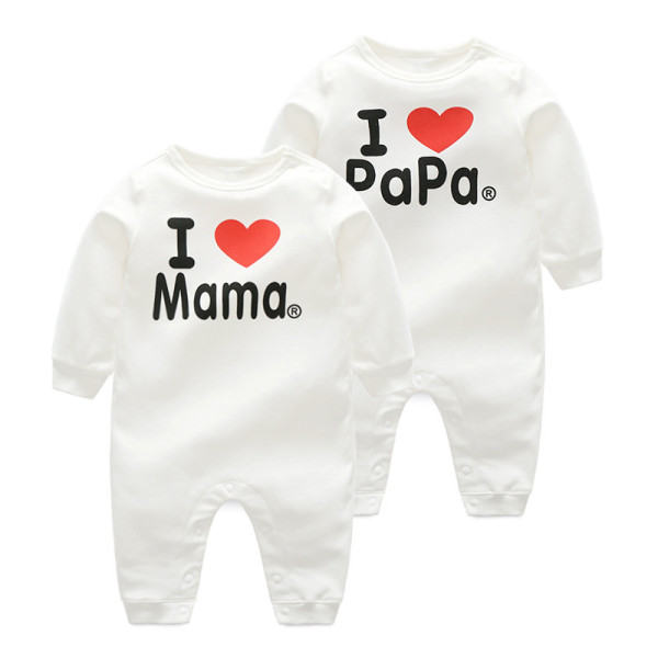 Baby Girl White Slogan Heart Cotton Long Sleeve One piece