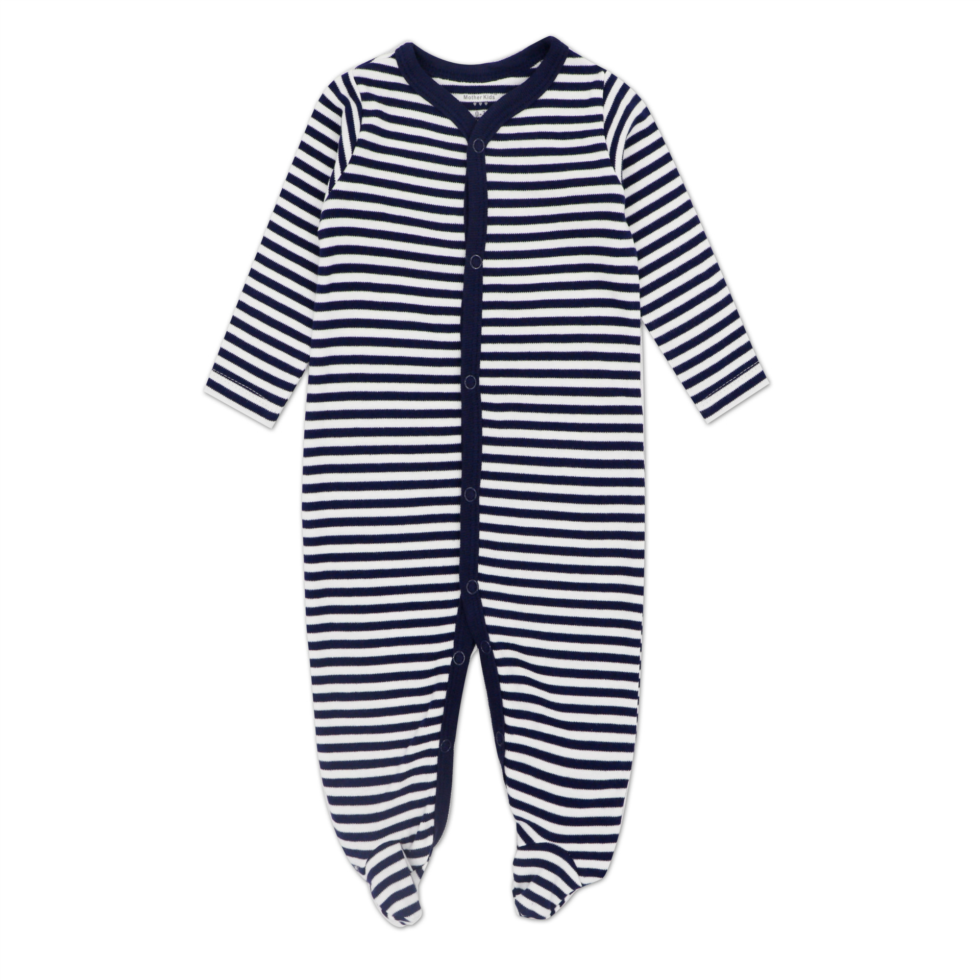 Baby Navy Stripes Footed Pajamas Sleepwear Cotton Infant One-piece（0-1Year）