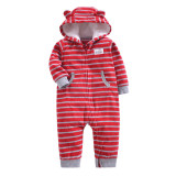 Baby Boy Hooded Zip-Up Stripes Polar Fleece Long Sleeve One piece