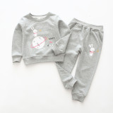Toddler Girl 2 Pieces Print Rabbit Long Sleeve Sweatshirt and Jogger Pants Clothes Set Outfit