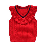 Toddler Girl Cable Knit Pullover Sweater Ruffled Collar Vest