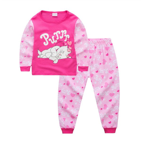 Toddler Girl 2 Pieces Pajamas Sleepwear Pink Cat Long Sleeve Shirt & Legging Sets