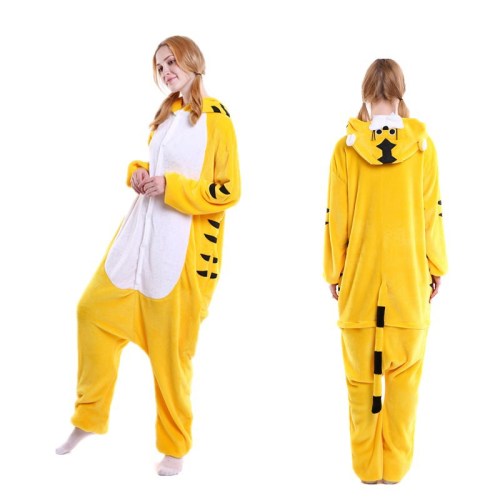 Unisex Adult Pajamas Yellow Tiger Animal Cosplay Costume Pajamas