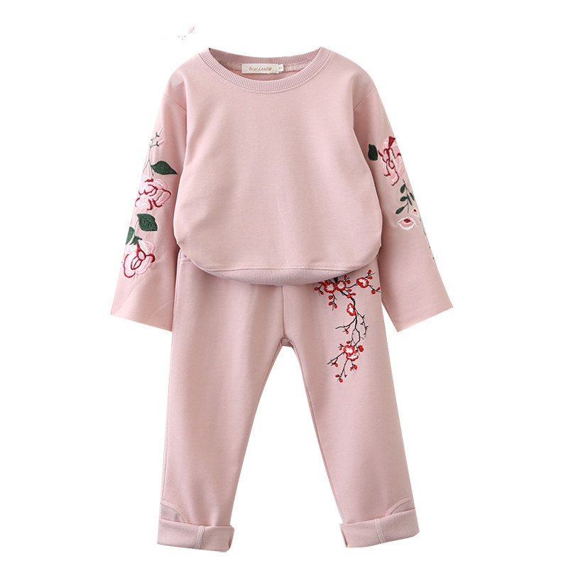 Toddler Girl 2 Pieces Print Embroidery Flowers Long Sleeve Sweatshirt ...