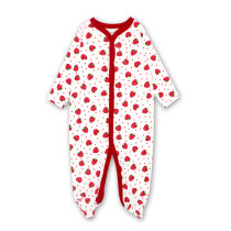 Baby Girl Red Strawberry Footed Pajamas Sleepwear Cotton Infant One-piece（0-1Year）