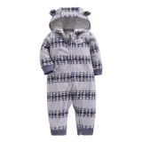 Baby Boy Hooded Zip-Up Geometric Stripes Polar Fleece Long Sleeve One piece