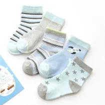 5 Pairs Baby Toddler Boy Blue Print Slogan Socks