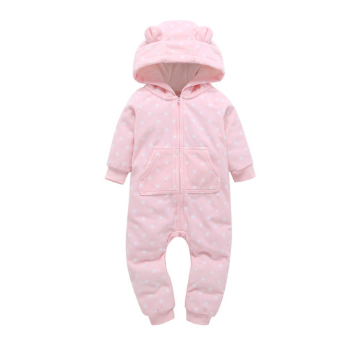 Baby Girl Zip Up Pink Print White Dots Polar Fleece Long Sleeve