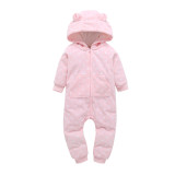 Baby Girl Zip-Up Pink Print White Dots Polar Fleece Long Sleeve One piece
