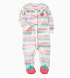 Baby Girl Snap-Up Colorful Stripes Footed Cotton Long Sleeve One piece （0-1Years）