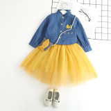 Toddler Girl 2 Pieces Blue Denim Long Sleeves Shirt and Tutu Skirt Set Outfit