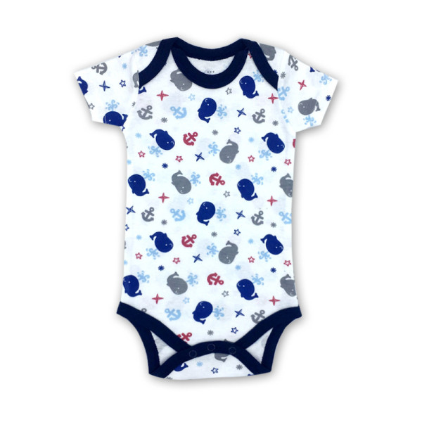 Baby Boy Print Blue Dolphins Short Sleeve Cotton Bodysuit