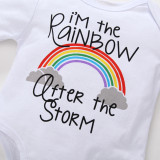 3PCS Baby Girl Print Rainbow Long Sleeve Romper Pants Bodysuit Hat Clothes Outfits Set