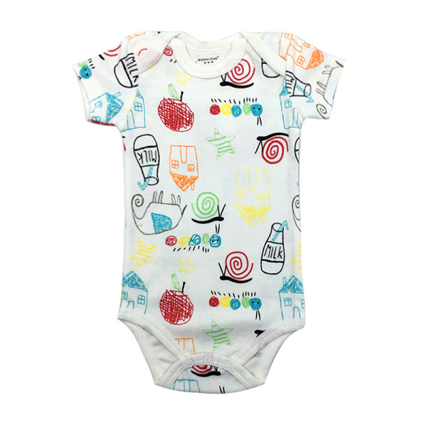 Baby Boy Print Snail Short Sleeve Cotton Bodysuit