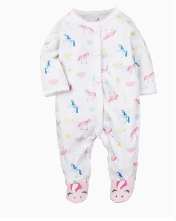 Baby Girl Snap-Up Print Colorful Horse Footed Cotton Long Sleeve One piece （0-1Years）