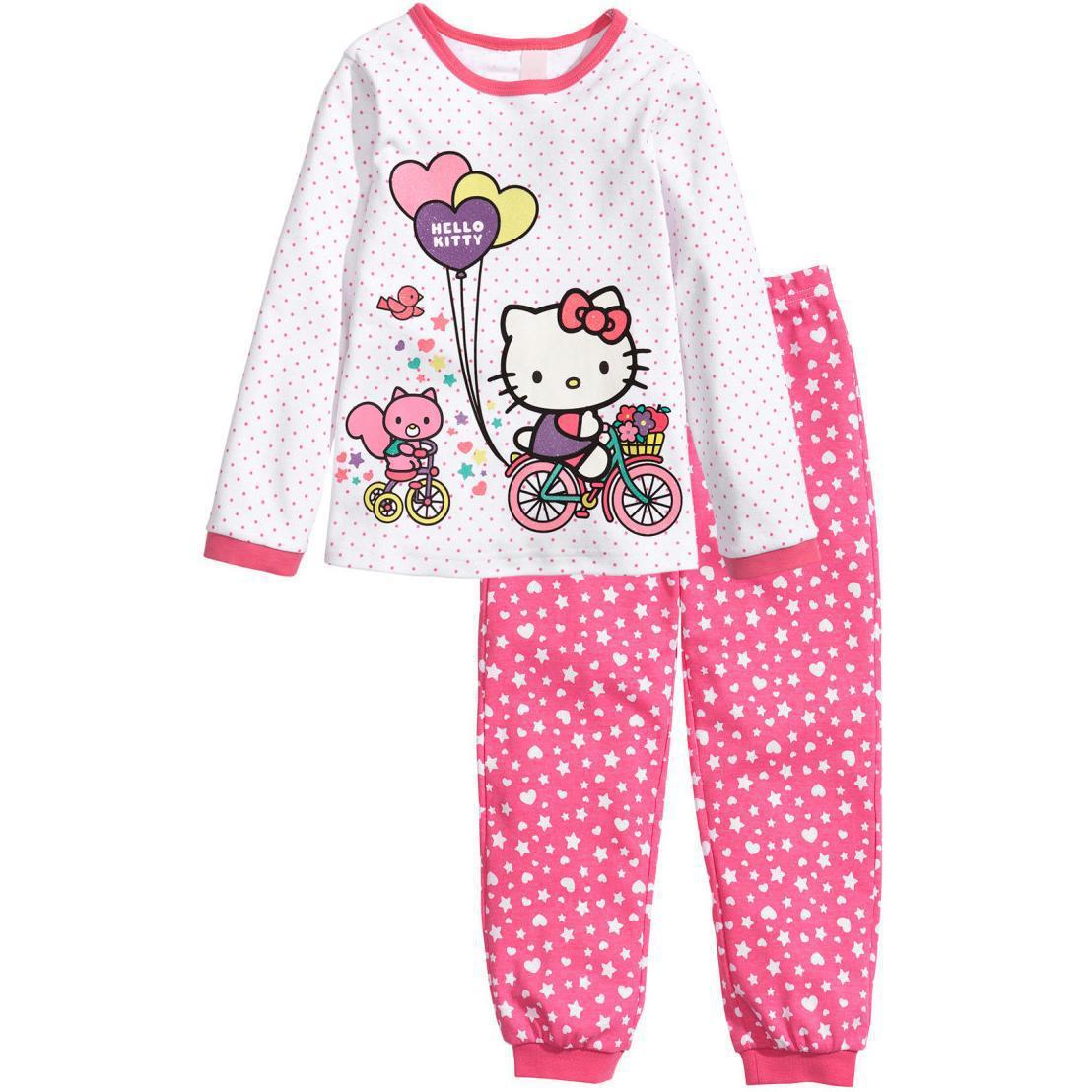 Toddler Girl 2 Pieces Pajamas Sleepwear Hello Kitty Long Sleeve Shirt ...