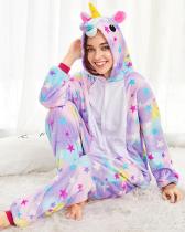 Unisex Adult Pajamas Colorful Stars Unicorn Animal Cosplay Costume Pajamas