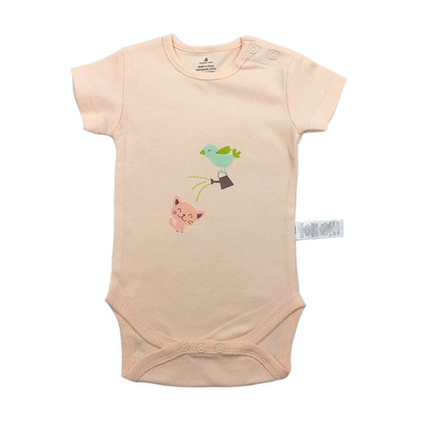 Baby Girl Print Apricot Cat Short Sleeve Cotton Bodysuit