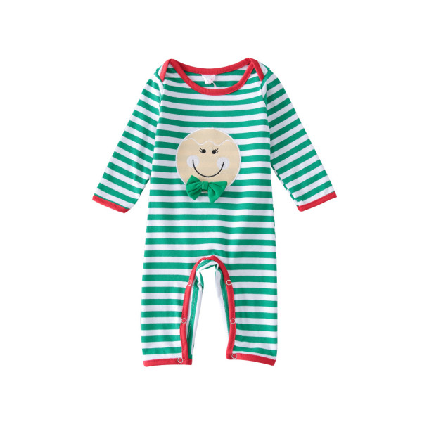 Baby Boy Snap-Up Green Stripes Baby Smile Face Cotton Long Sleeve One piece