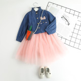 Toddler Girl 2 Pieces Blue Denim Long Sleeves Shirt and Tutu Skirt Set Outfit