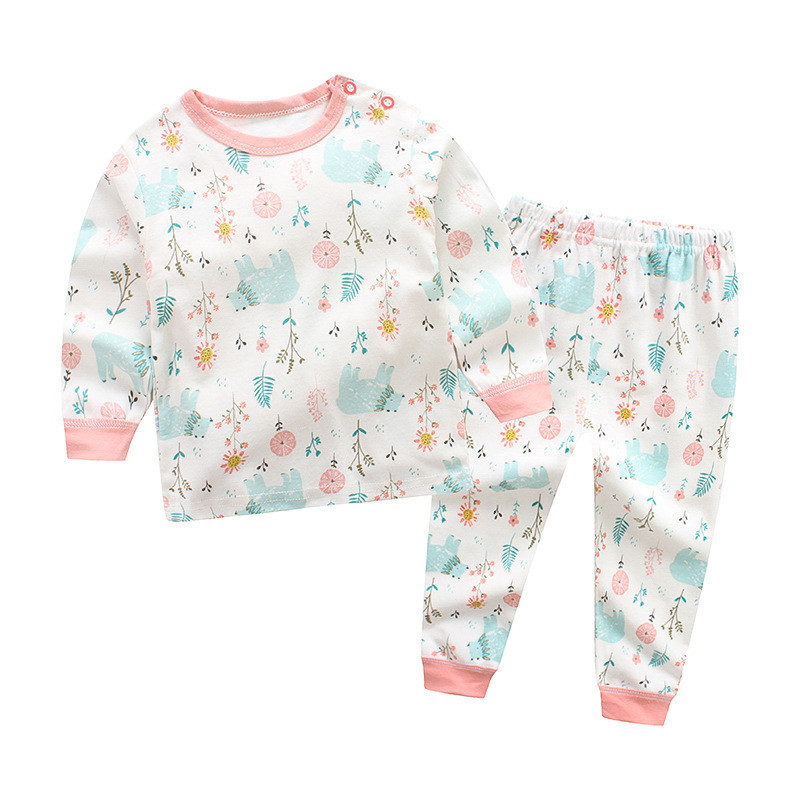Toddler Girl 2 Pieces Pajamas Sleepwear Pink Flowers Long Sleeve Shirt ...