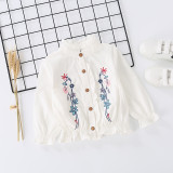Toddler Girl Embroidery Flowers Ruffled Collar Long Sleeve Blouse