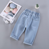 Toddler Girl Elastic Washed Denim Print Jeans Pants