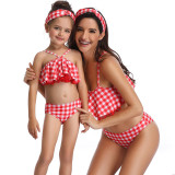 Mommy and Me Matching Swimwear Red Plaid Bikini Swimsuit